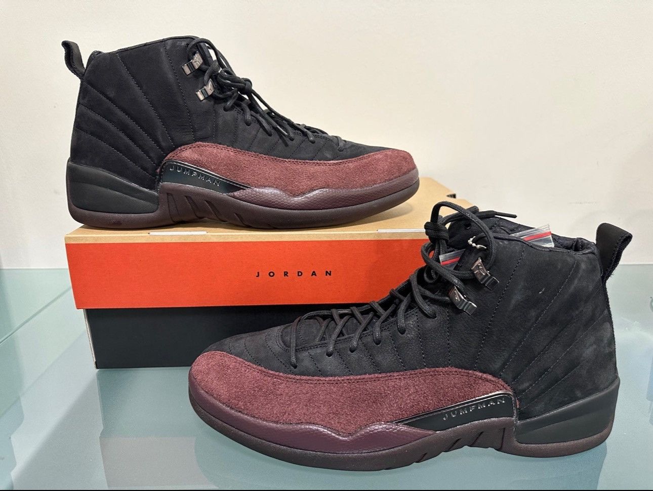 image of A Ma Maniere Air Jordan 12 Black Burgundy Crush Men's Size 14 Shoes