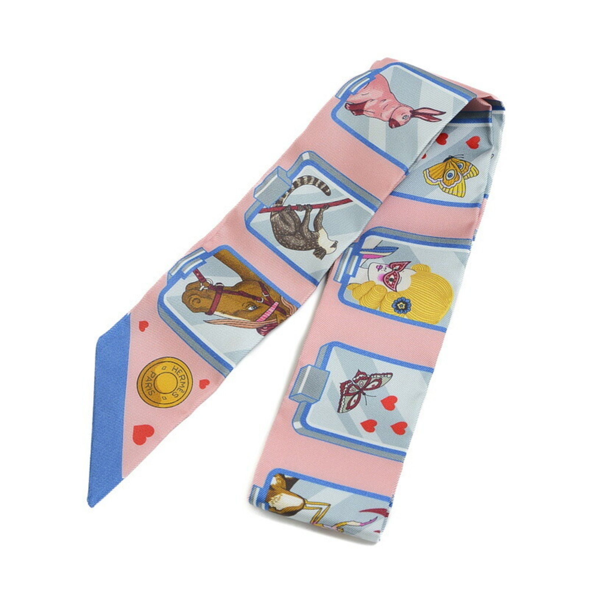 image of Hermes Story Muffler/scarf Rose Blue Jaune 100% Silk, Women's
