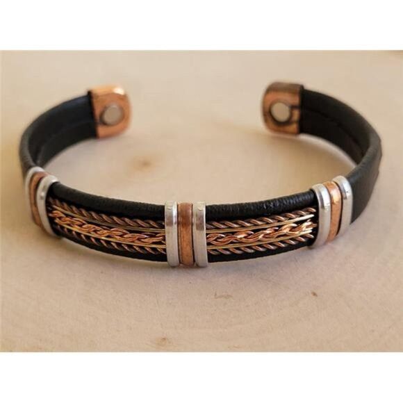 Other Men’s Copper Magnetic Leather Bracelet – Pain Relief Cuff Size ONE SIZE - 3 Thumbnail