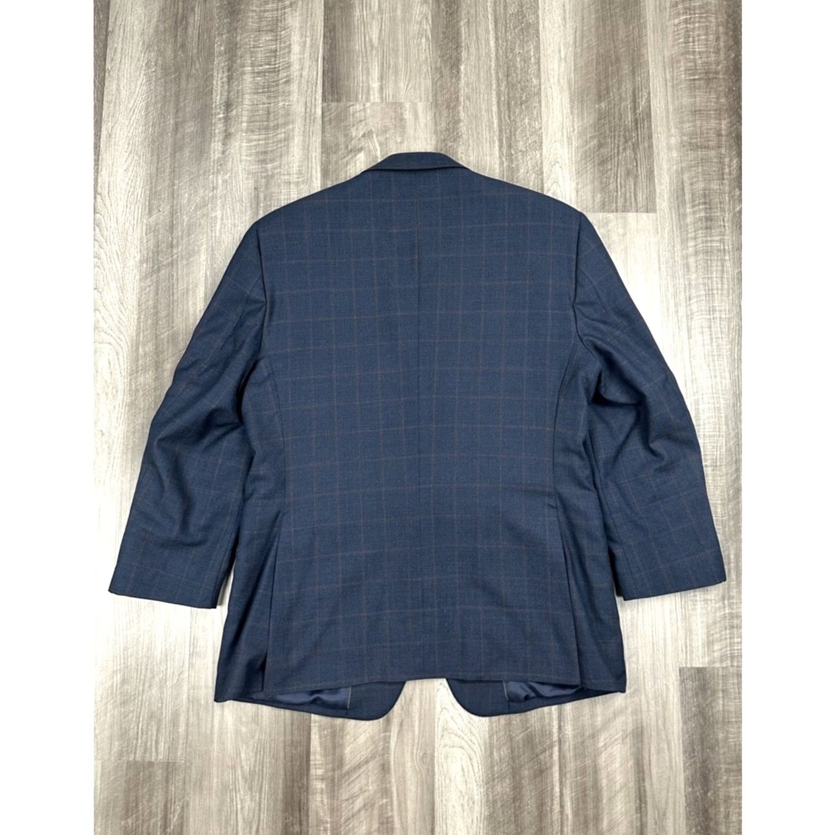 Jos. A. Bank Jos. A. Bank Reserve Windowpane Silk Wool Sport Coat Blazer 42R Navy Brown Wool Silk Blazer Men 42R Blazer Mens 2 Piece Blazer Vintage 90s Size 42R - 2 Thumbnail