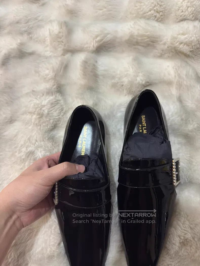 Saint Laurent Paris Saint Laurent Paris Crystal Buckle Loafers Leather Shoes Size US 7 / EU 40 - 7 Thumbnail