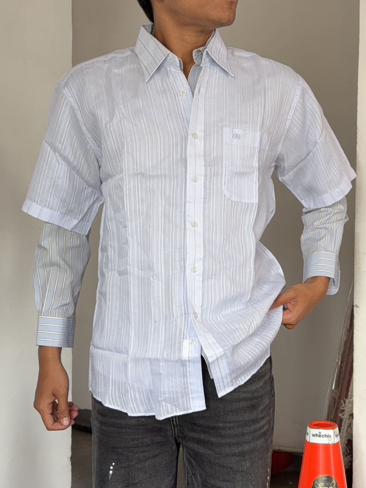 Balenciaga Balenciaga double layered stripe shirts Size US M / EU 48-50 / 2 - 1 Thumbnail