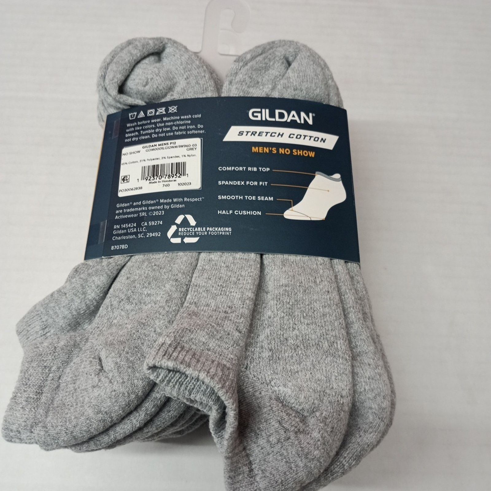 Gildan Gildan 12 Pair Men's No Show Socks Shoe Size 6-12 Gray Size ONE SIZE - 4 Thumbnail