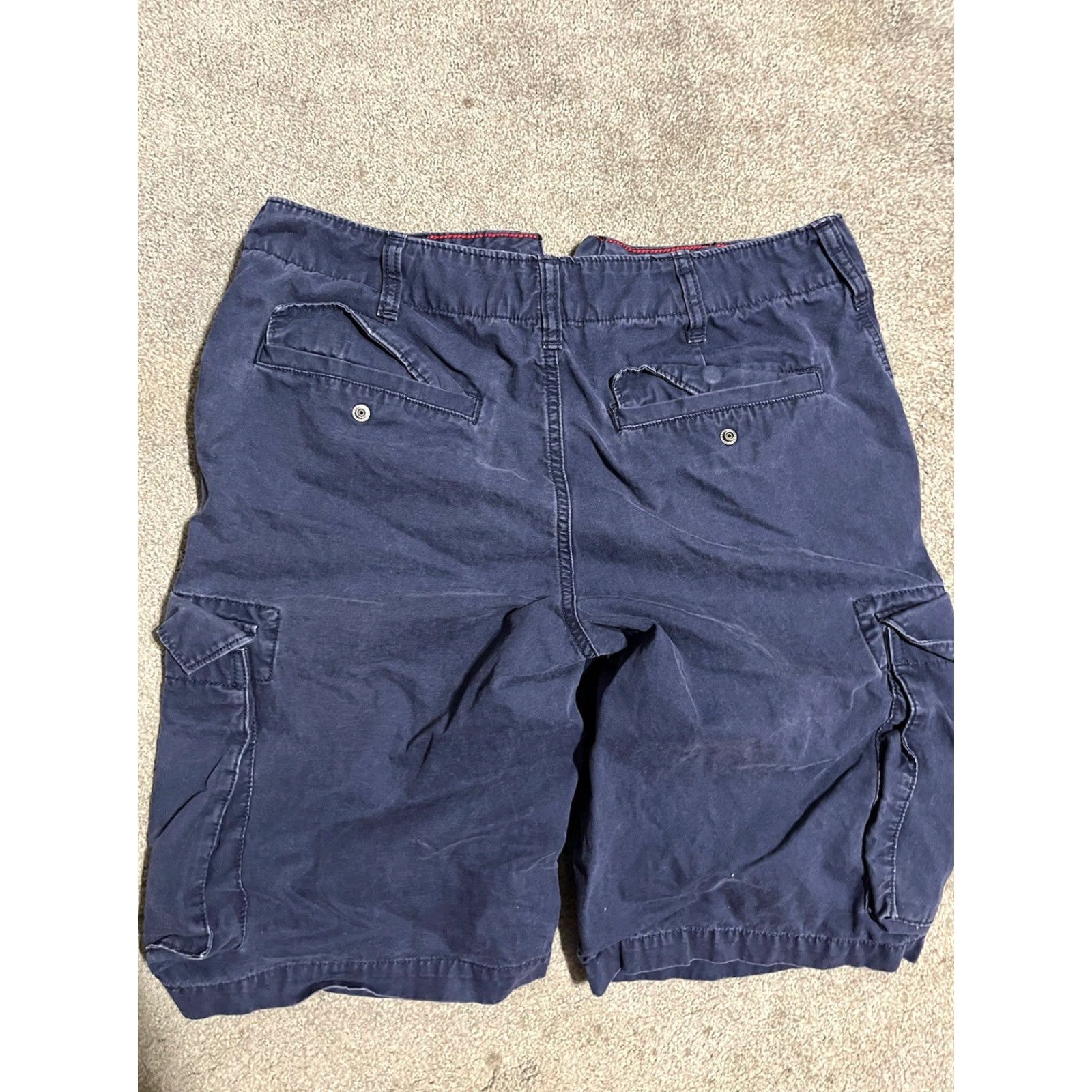 Gap VINTAGE Gap Cargo Shorts Mens 31 Navy Zip Fly Drawstring Pockets Buttoned Workwear Cotton Blue Pattern Solid Size US 31 - 2 Thumbnail