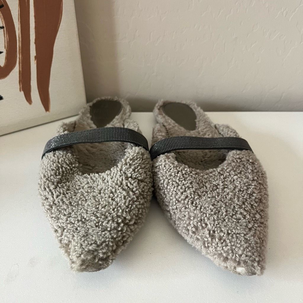 Brunello Cucinelli Brunello Cucinelli Shearling Monili Band Flat Slip On Mules Size US 8 / IT 38 - 3 Thumbnail