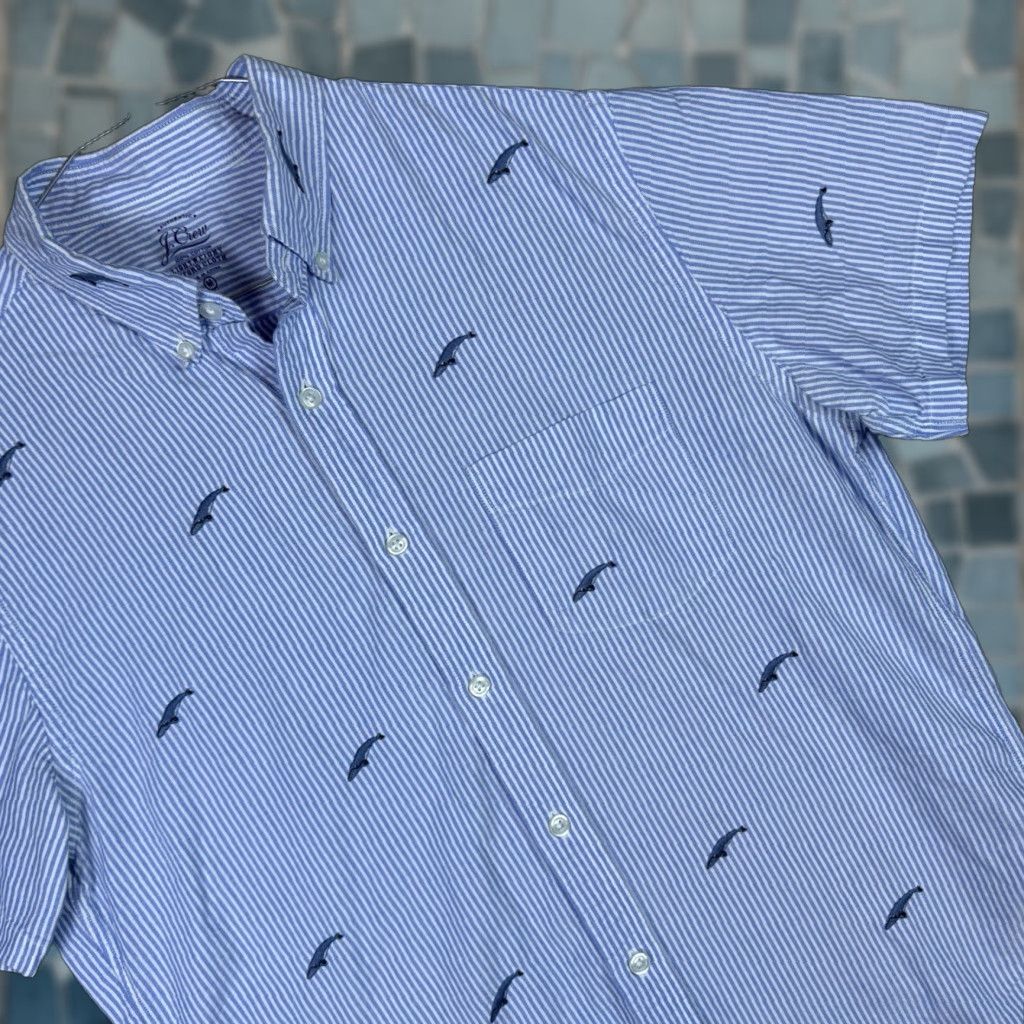 J.Crew J.CREW Shirt Mens M Seersucker Lightweight Oxford Whale Stitched Casual Blue Cotton Button-Up Short Sleeve Size US M / EU 48-50 / 2 - 1 Thumbnail