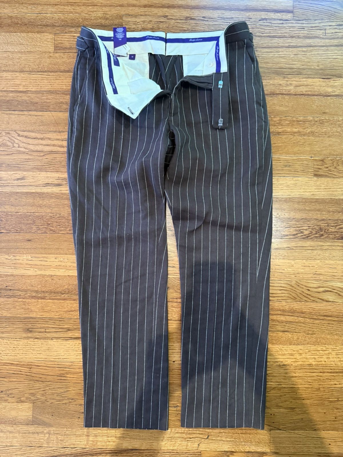 PURPLE LABEL RALPH LAUREN pinstripe linen tailored trousers