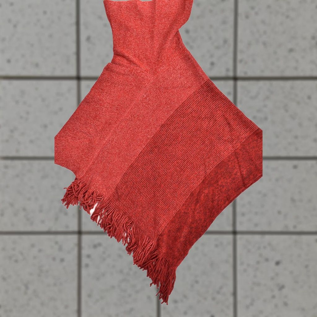 Vintage Chico's Red Poncho Sweater One Size Metallic Knit Fringe Hem Turtleneck Pullover Knit Woman Women Winter Fall Spring Casual Mens Size ONE SIZE - 1 Thumbnail