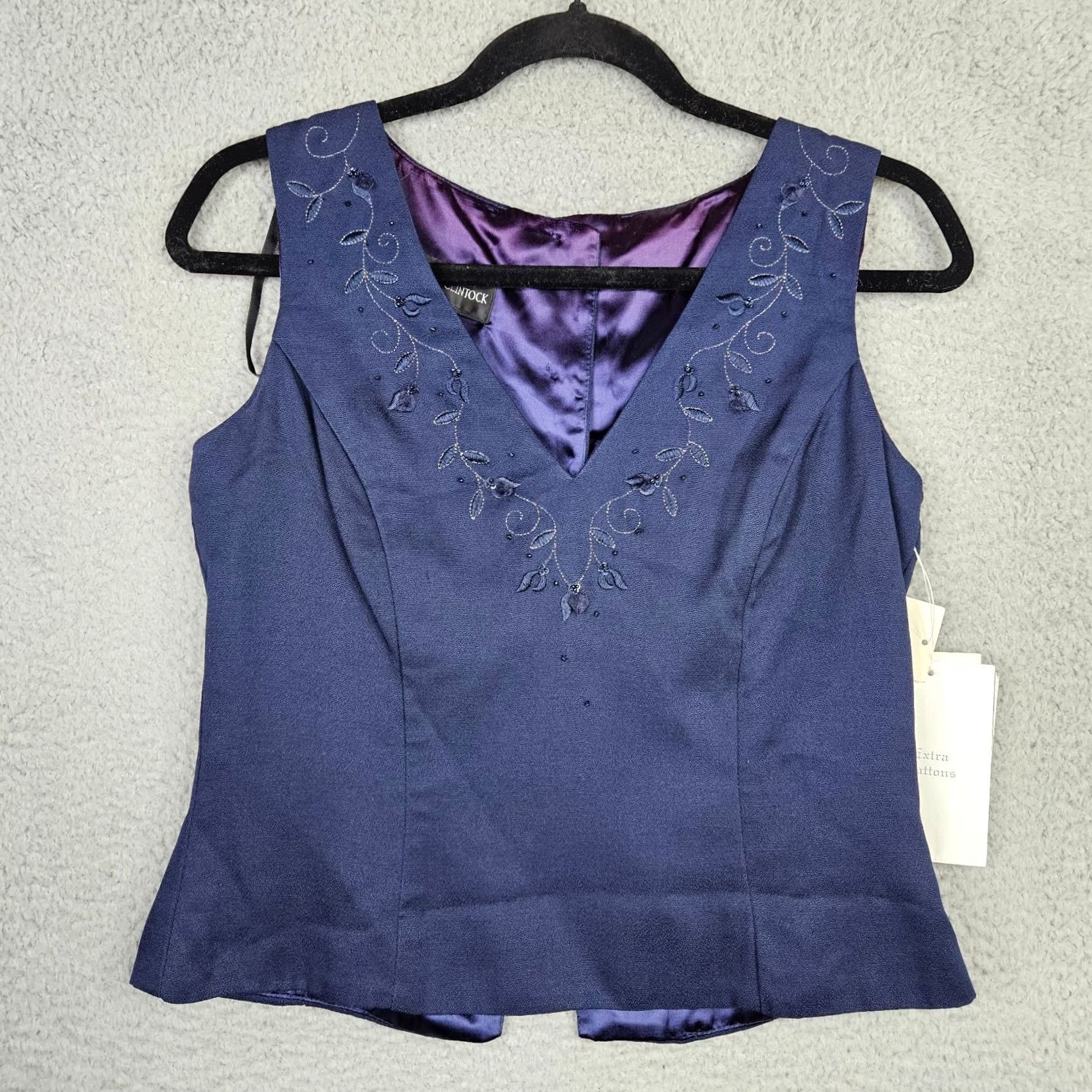 Vintage Scott Mcclintock Women's Navy blue Lined Top Button Back V-Neck Casual Blouse Size 4 NEW Size S / US 4 / IT 40 - 2 Thumbnail