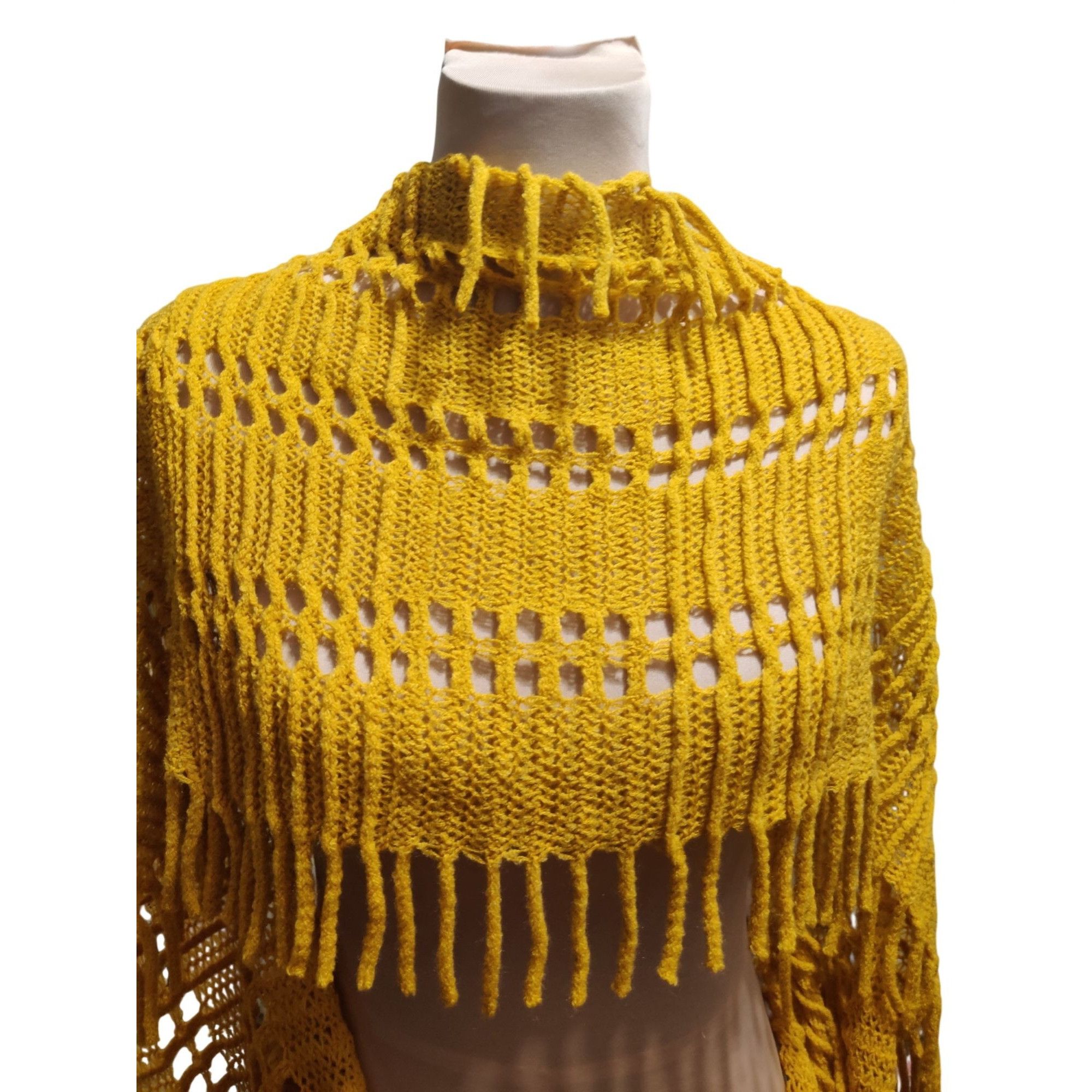 Other Anna & Ava Mustard Yellow Crochet Fringe Infinity Scarf Open Size ONE SIZE - 10 Thumbnail