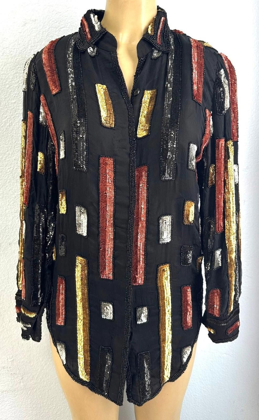 Designer Sequin Blouse Black with Copper Colors size M only Size M / US 6-8 / IT 42-44 - 1 Thumbnail