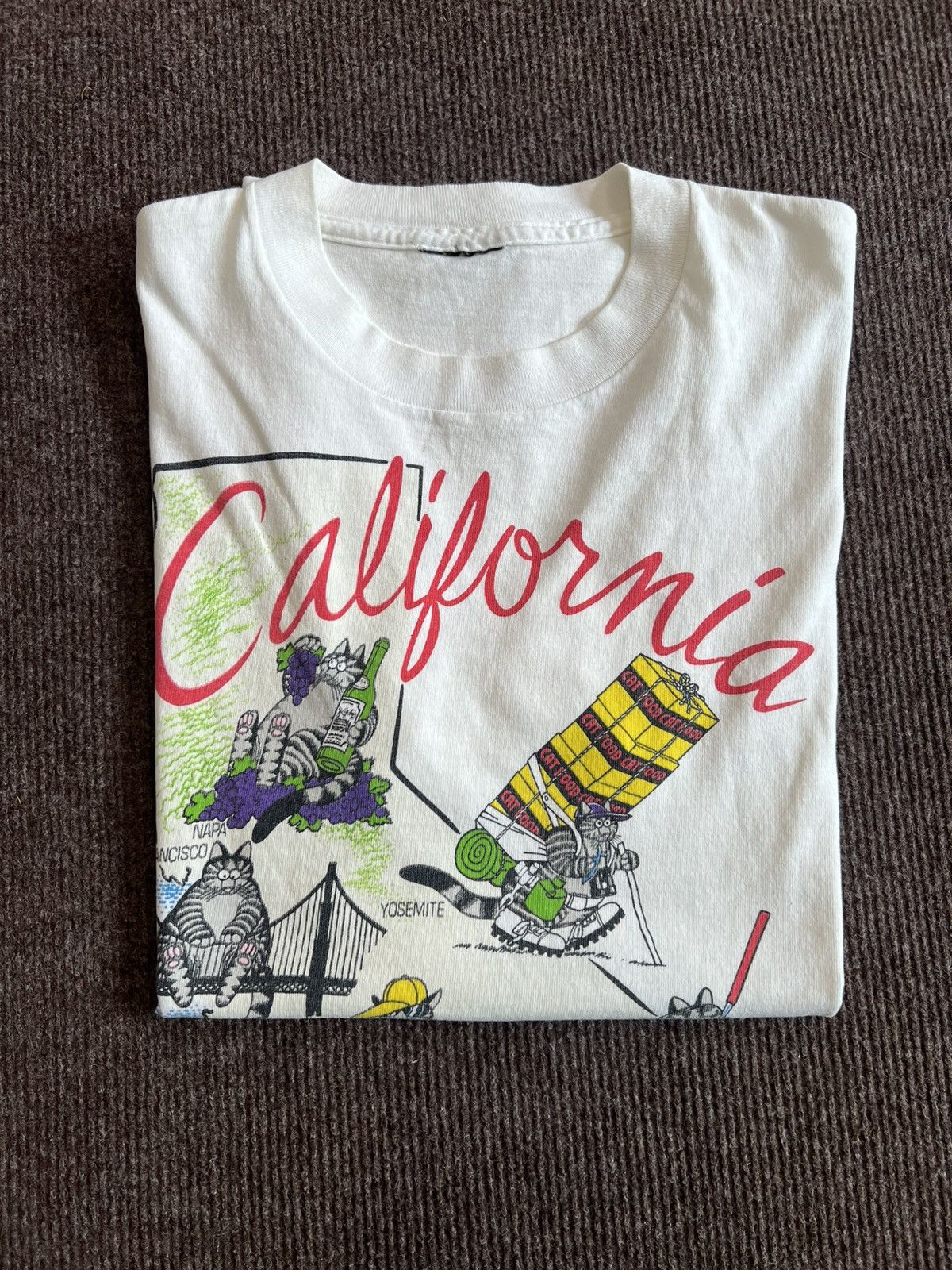 Vintage Vintage 90s B. Kliban Cat California Map San Francisco Tee Size US XL / EU 56 / 4 - 1 Thumbnail