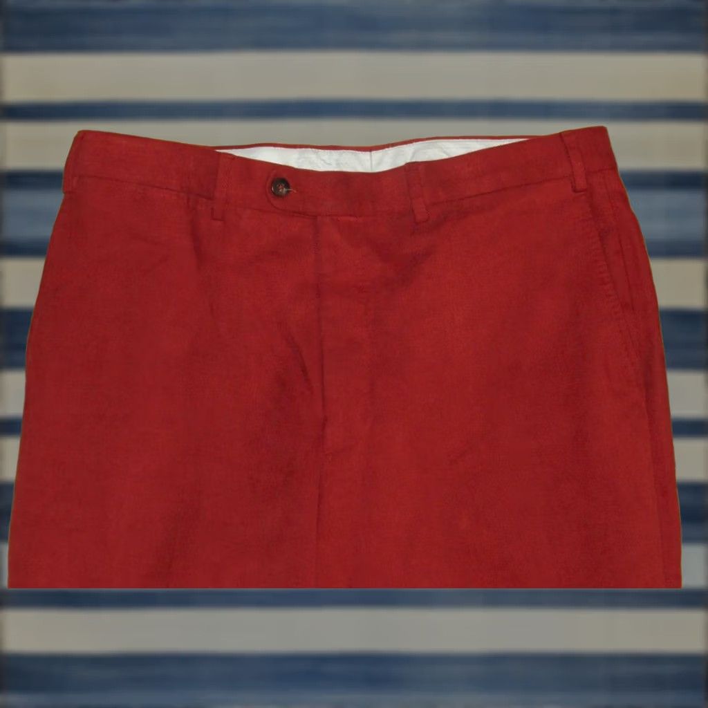 Peter Millar PETER MILLAR Red Flat Front Thin Wale Corduroy Pants 34 x 28 Mens Chino Pants Red 34 Inseam 28 Size US 34 / EU 50 - 1 Thumbnail