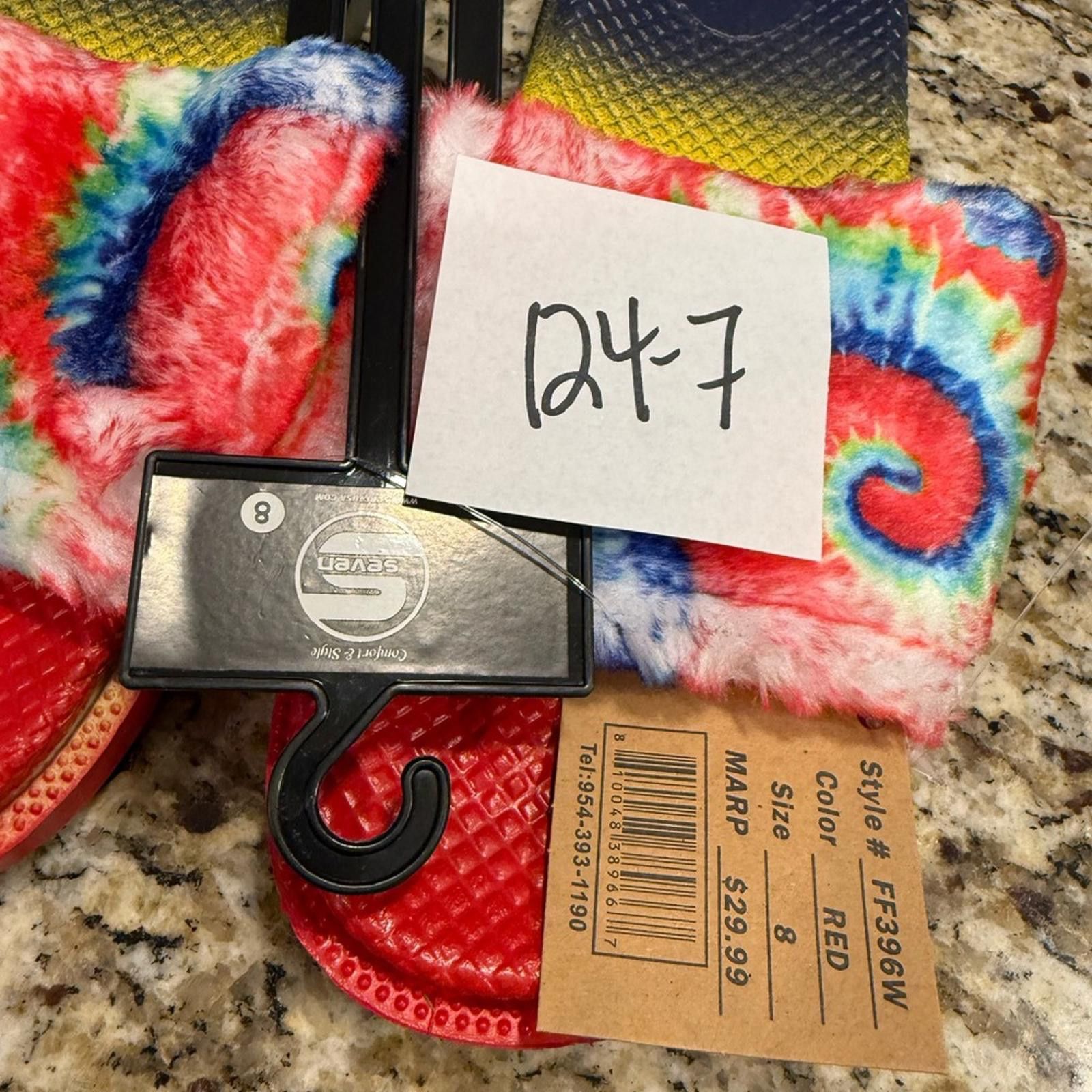 Seven 7 Seven tie dyed faux fur rainbow colored slides Size 8 Size US 8 / IT 38 - 7 Thumbnail