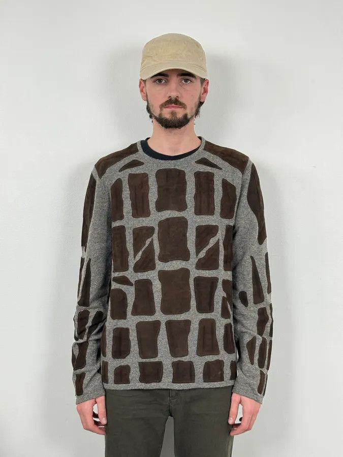 Roberto Cavalli 2010s Roberto Cavalli Grey & Brown Skeleton Relief Sweater Size US L / EU 52-54 / 3 - 2 Thumbnail
