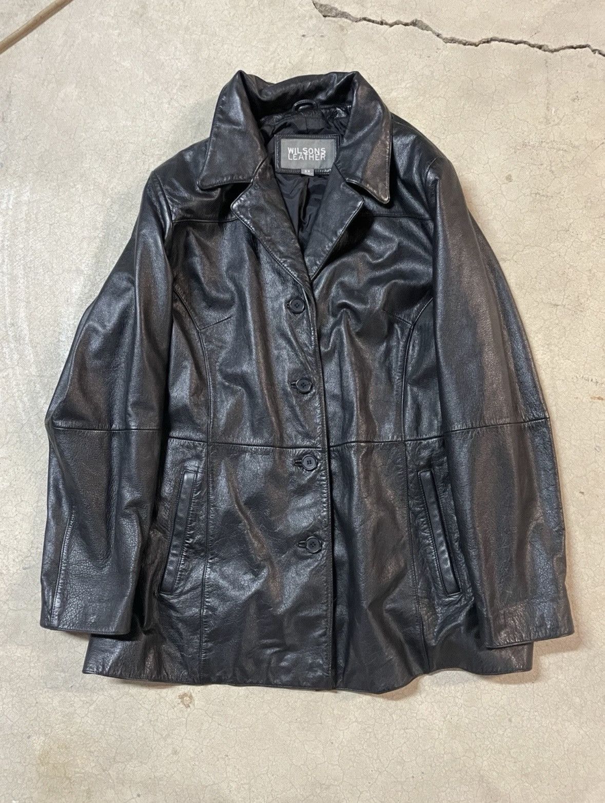Wilsons Leather Vintage 00’s Wilsons Leather Button Jacket Coat Black XXL Size US XXL / EU 58 / 5 - 1 Thumbnail