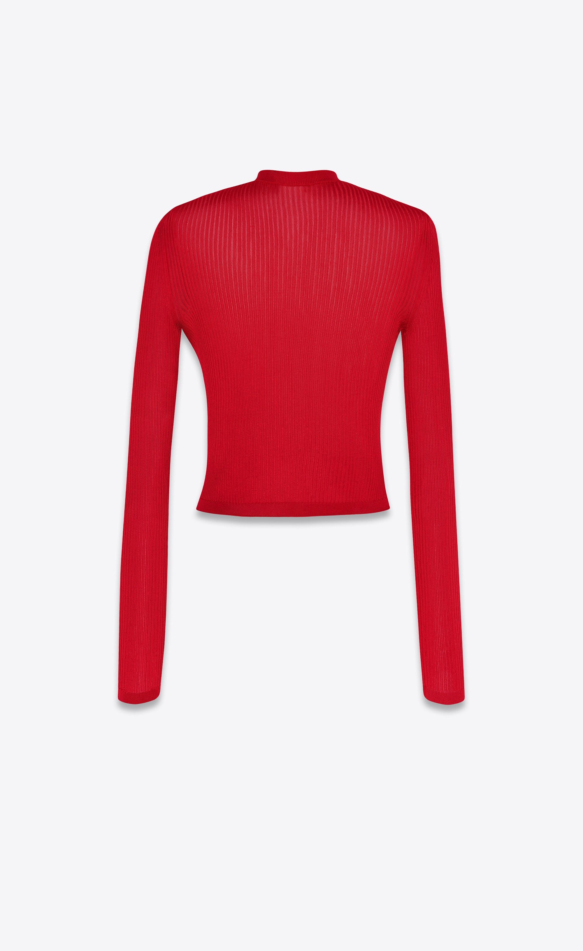 Saint Laurent Paris o1s1wg111224 Monogram Top in Ribbed Viscose Sweater in Red Size L / US 10 / IT 46 - 2 Thumbnail