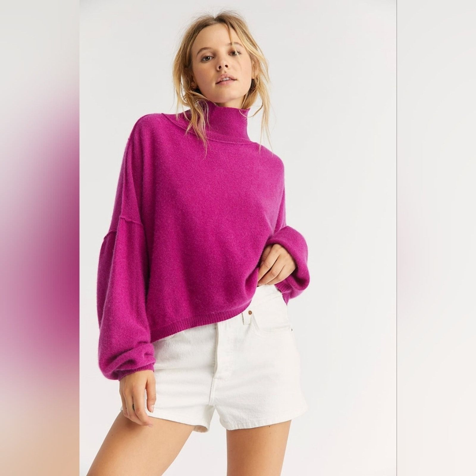 Free People Pink So Low So High 100% Cashmere Sweater Size M