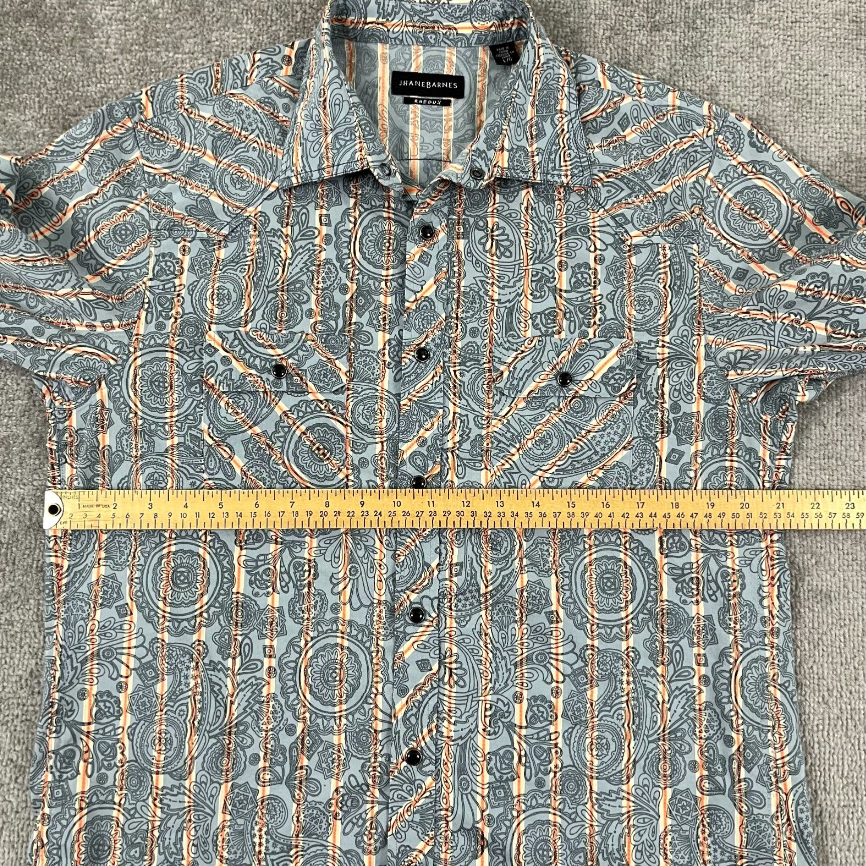 Vintage VINTAGE JHANE BARNES Rhedux Shirt Mens Large Blue Gray Paisley Snap Limited Edition /168 Size US L / EU 52-54 / 3 - 5 Thumbnail
