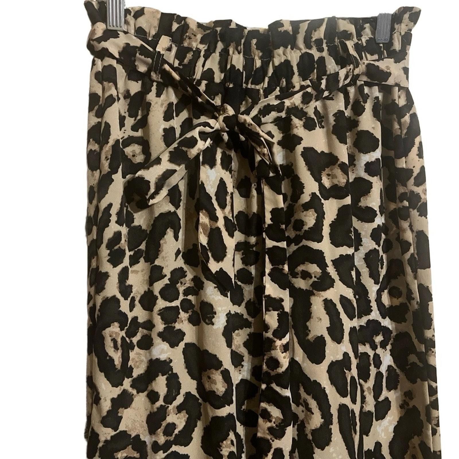 Other M Tan Black Leopard Straight Leg PaperBag Waist Tie Pants Size 32" / US 10 / IT 46 - 3 Thumbnail