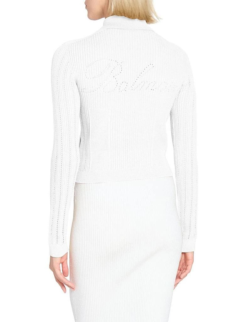 Balmain o1s1wg110526 Logo Rib-Knit Button-Front Cardigan in White Size M / US 6-8 / IT 42-44 - 4 Thumbnail