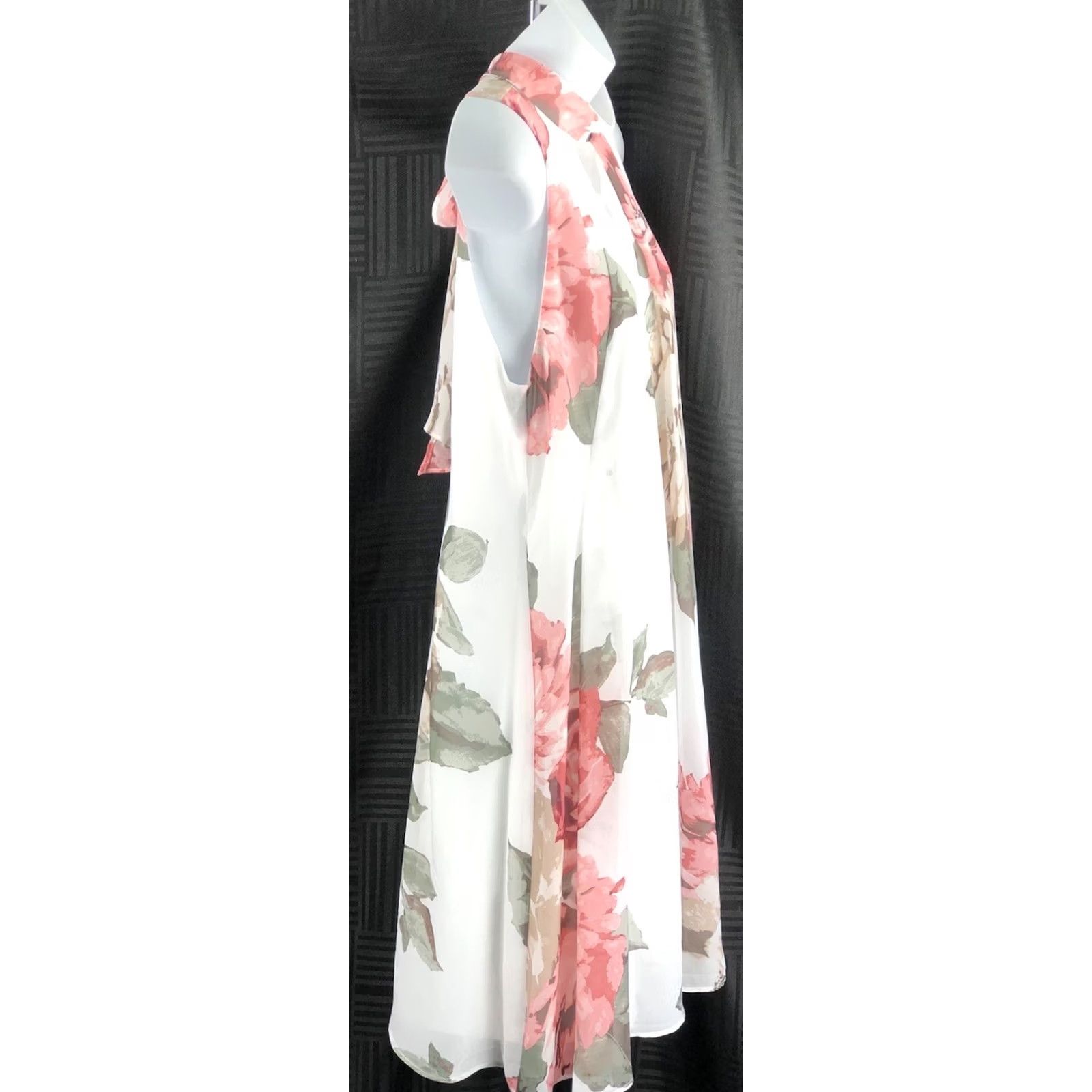 Vintage NWT Robbie Bee Sleeveless Midi Dress White Pink Floral Bow MockNeck Fairy Chiffon Party/Cocktail Wedding 8 Womens Size M / US 6-8 / IT 42-44 - 2 Thumbnail
