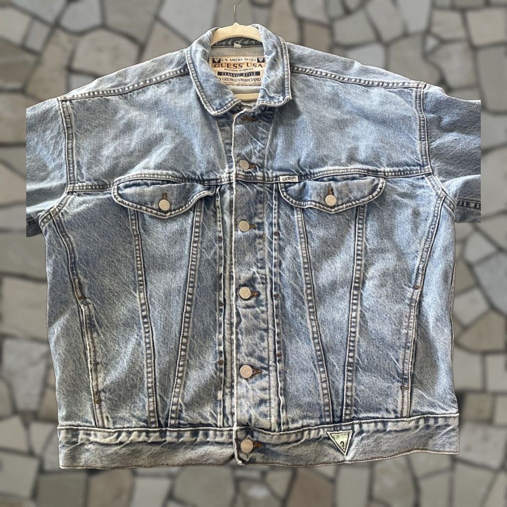 VINTAGE Guess Jeans Denim Trucker Jacket Men's Large Blue 80s 90s - Main Image