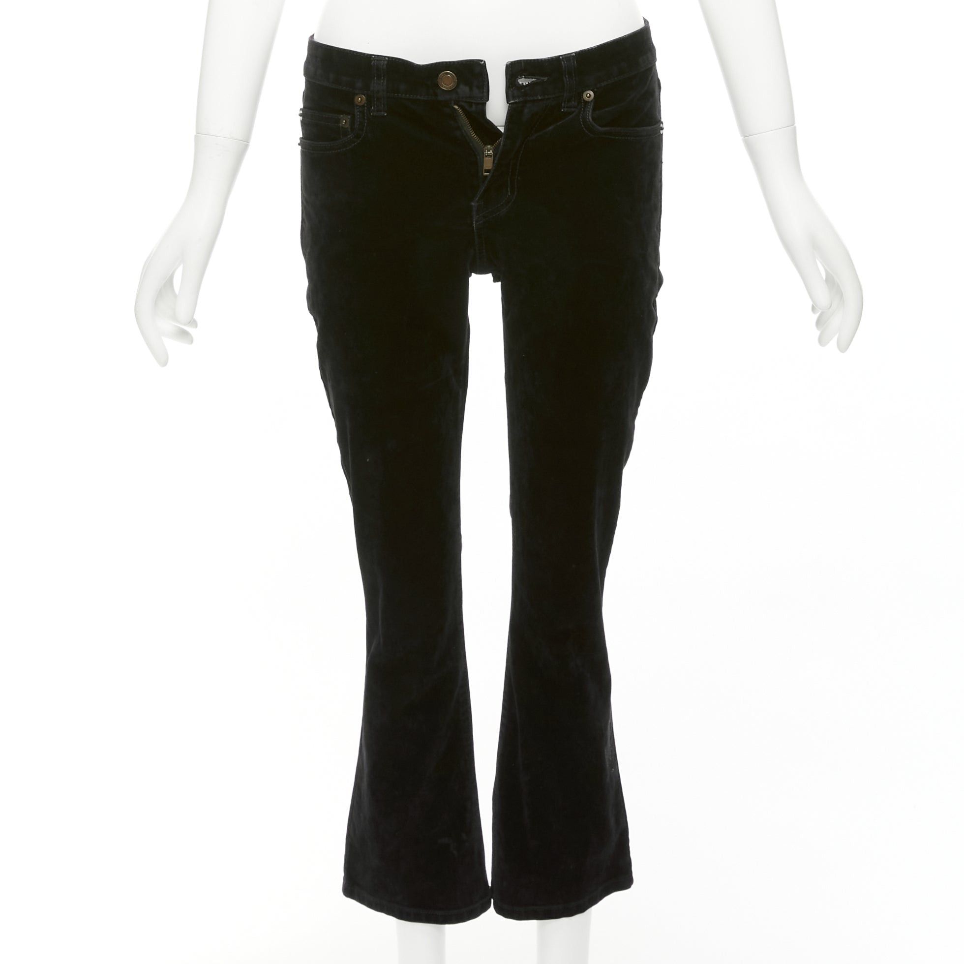 Saint Laurent Paris SAINT LAURENT 2018 black cotton blend velvet mid waist flare cropped pants 25" Size 27" / US 4 / IT 40 - 1 Thumbnail
