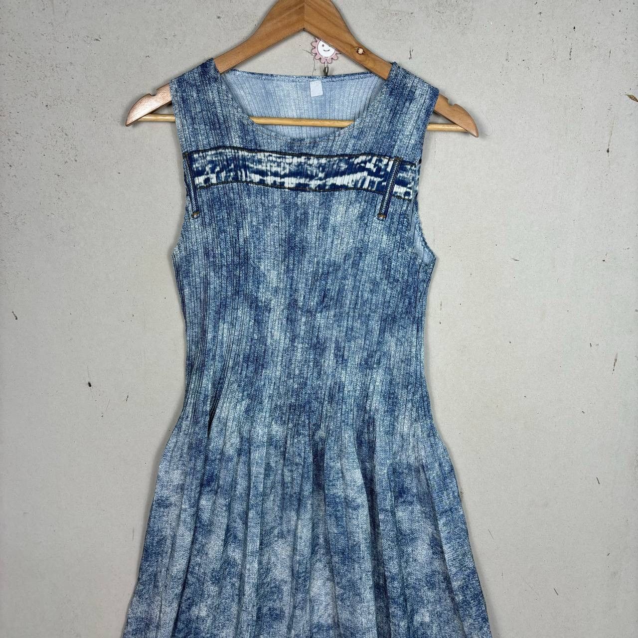 Vintage 90s Denim Print Pleated Midi Dress Vintage Japanese Style S Size S / US 4 / IT 40 - 3 Thumbnail