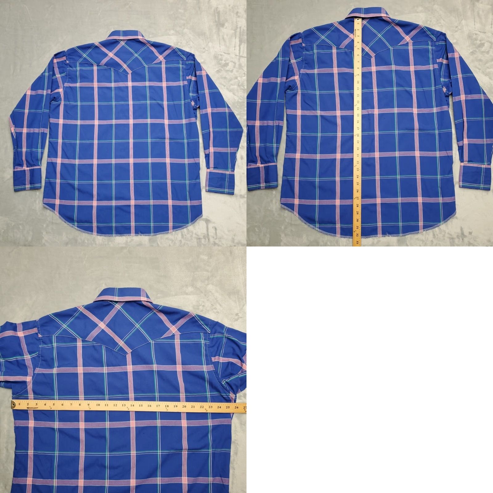 Wrangler VTG Wrangler Shirt Mens 17.5 x 35 Extra Long Tails Blue Plaid Pearl Snap Western Shirt Mens XS? Size US XXL / EU 58 / 5 - 8 Thumbnail