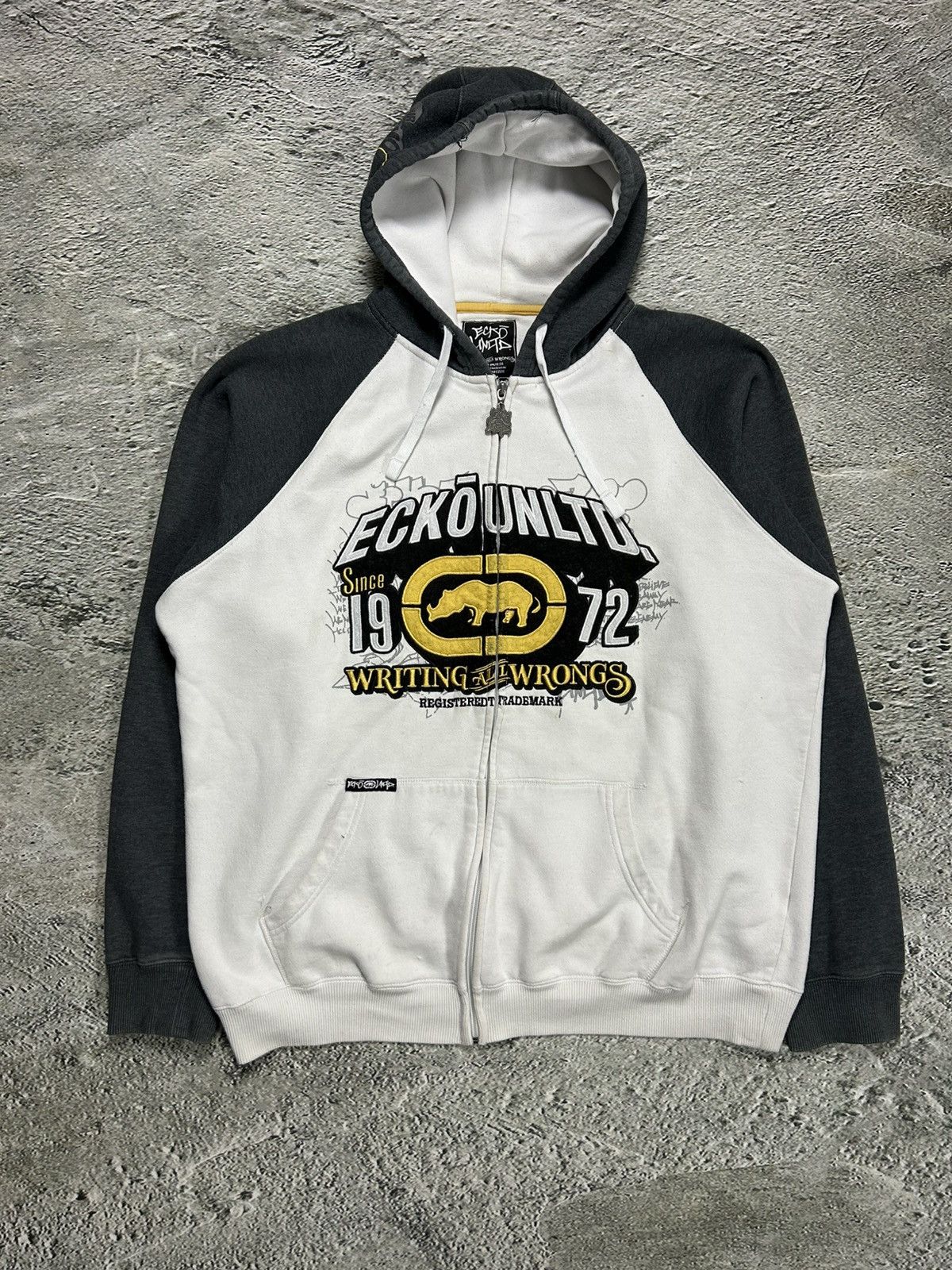 Ecko Unltd. × Vintage Ecko Unltd vintage zip hoodie white grey yellow big logo Y2K Size US XL / EU 56 / 4 - 1 Thumbnail