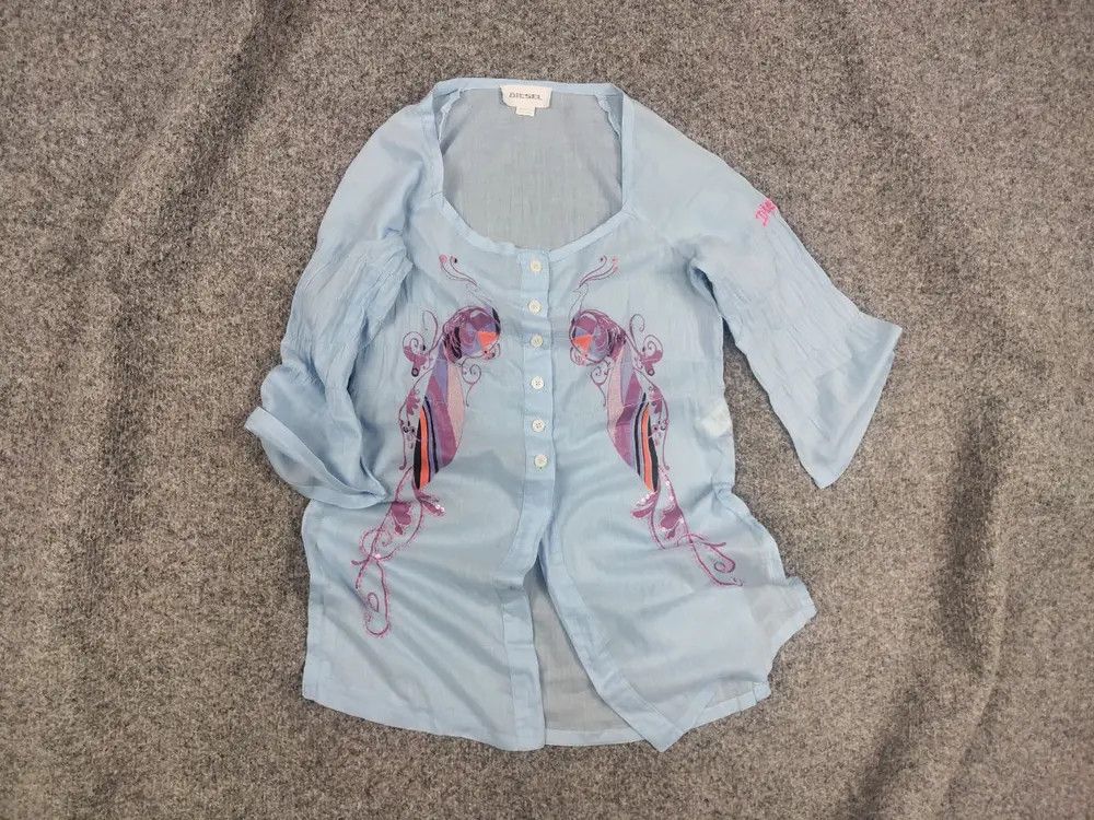 Diesel Vintage Diesel Blue Logo Y2K Button Shirt 1/4 Sleeves Blous Size S / US 4 / IT 40 - 1 Thumbnail