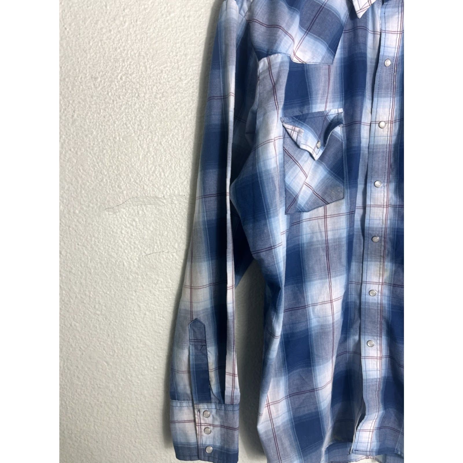Vintage Ely Cattlemen Mens XL Short Sleeve Pearl Snap Shirt Blue Plaid Cotton Size US XL / EU 56 / 4 - 2 Thumbnail