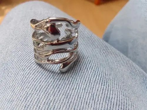 Ring Of Fire Irregular Hollow Silver Color Wide Ring Size ONE SIZE - 2 Thumbnail