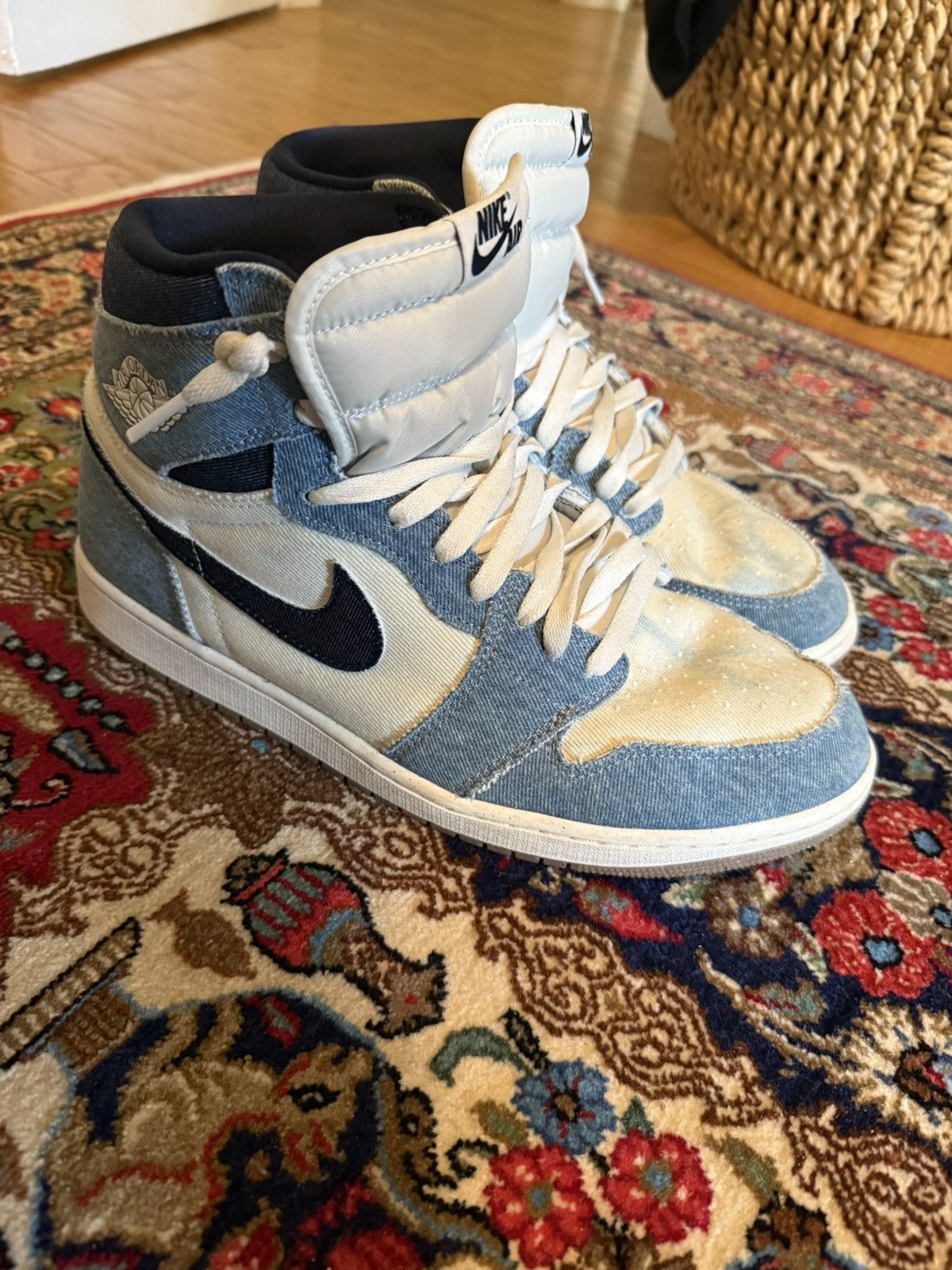 Jordan Brand Jordan 1 blue denim hi top sneakers Size US 12 / EU 45 - 1 Thumbnail