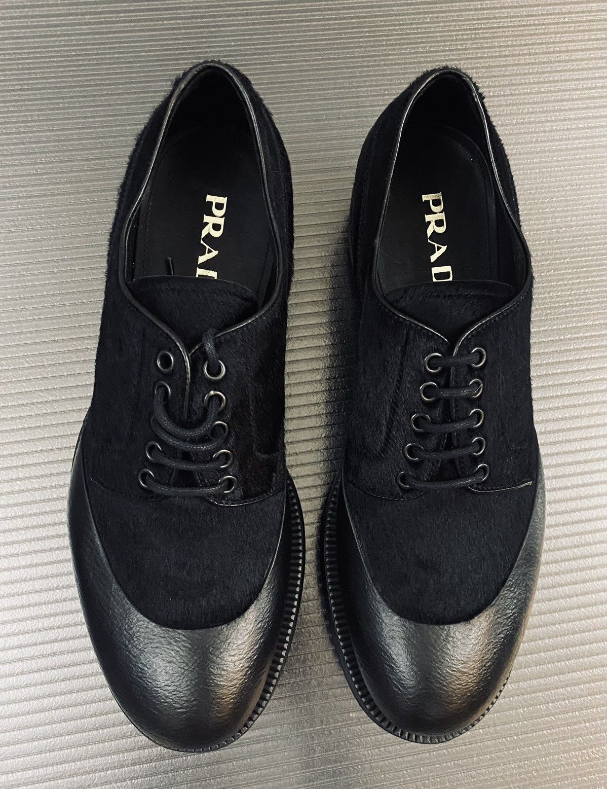 Prada Prada 🇮🇹 Nero NZ Brushed Pony Hair Rubber Dip Toe Derby 9 NEW Size US 8 / EU 41 - 8 Thumbnail