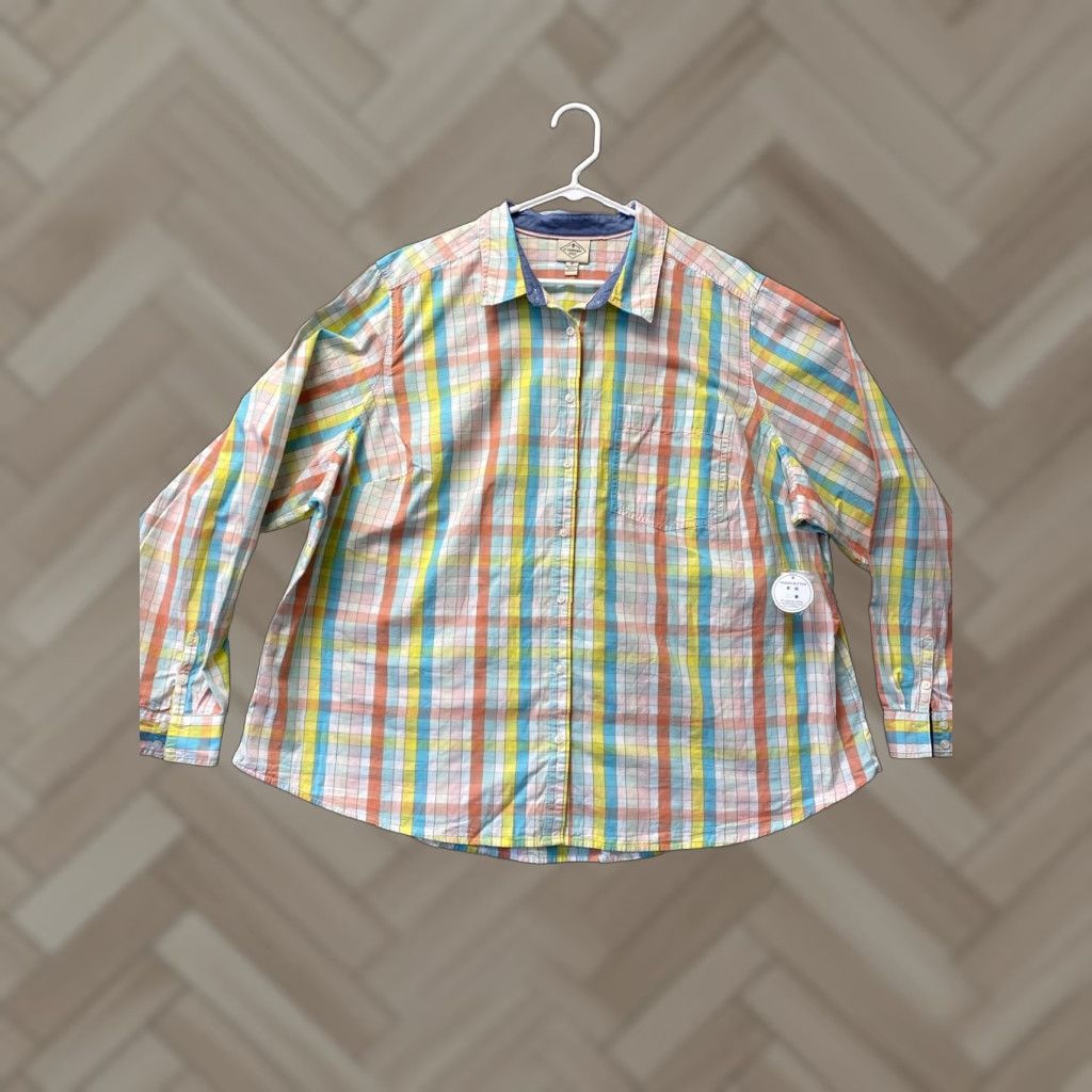 Pinko ST JOHN'S BAY Long Sleeve Button-Up Blouse 3XL Multicolor Check Women's Size XXL / US 16-18 / IT 52-54 - 1 Thumbnail