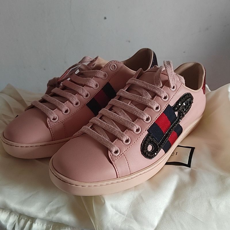 Gucci Gucci Ace Pink Embellished Sneakers Size US 5.5 / EU 38 - 1 Thumbnail