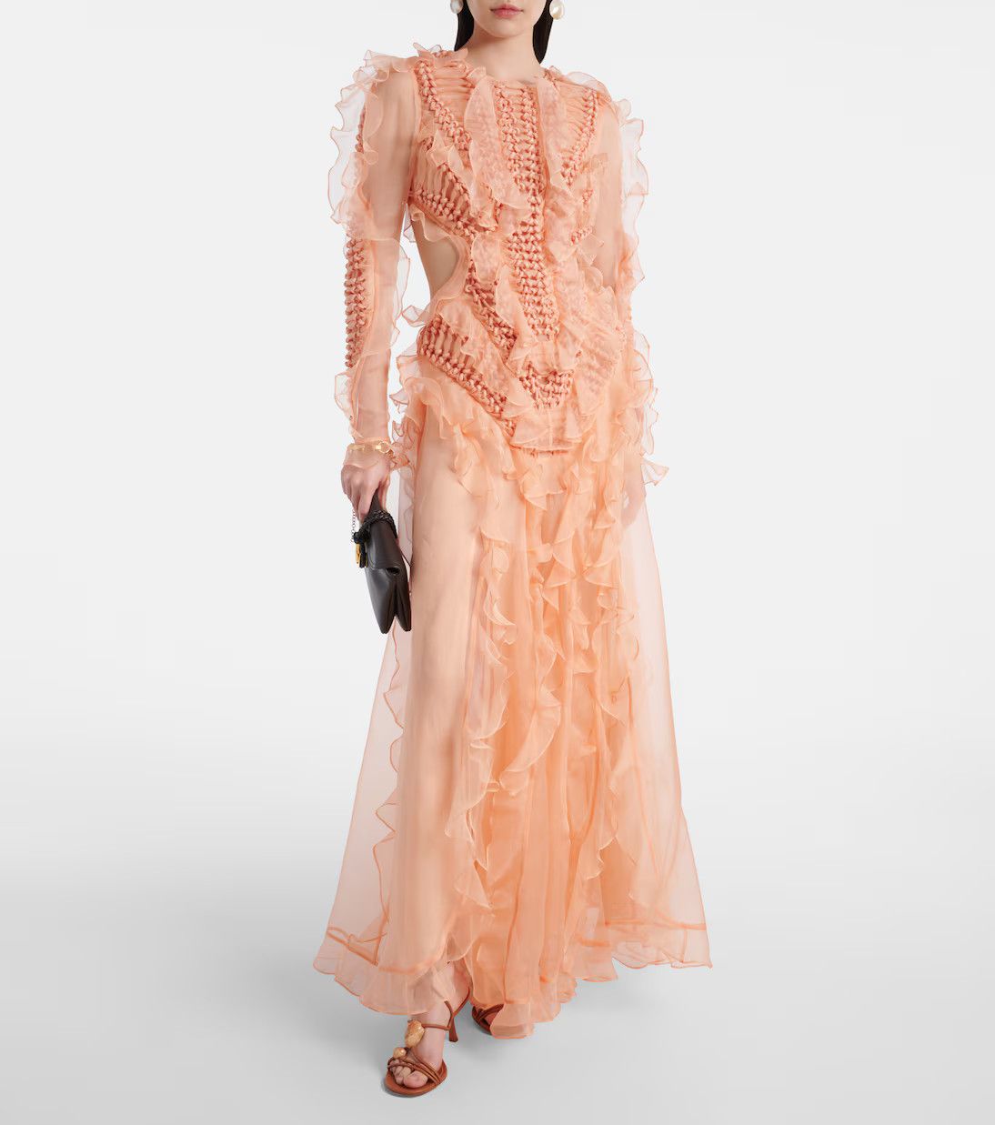 Zimmermann oc11z0226 Balance Ruffled Silk Organza Maxi Dress In Orange Size S / US 4 / IT 40 - 2 Thumbnail