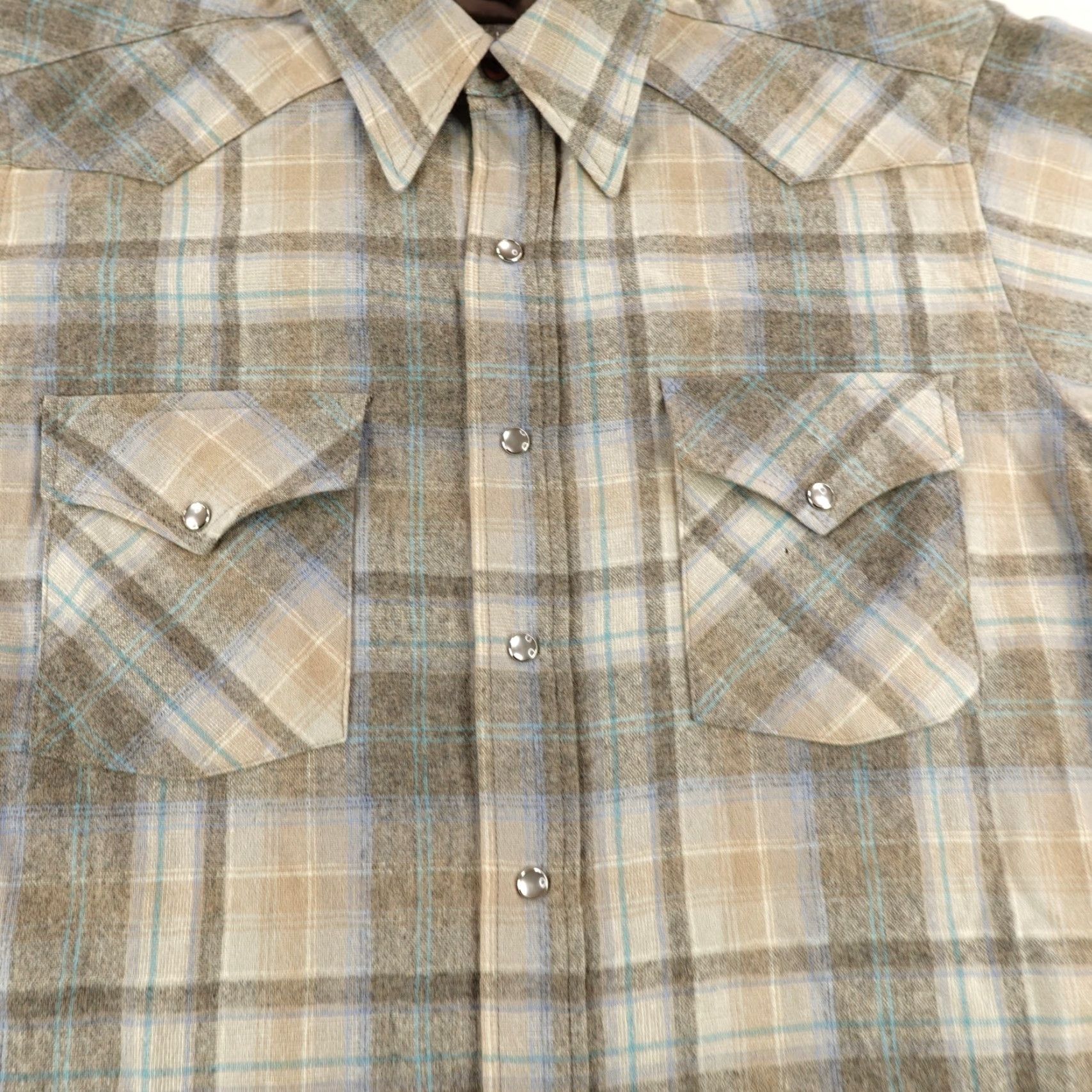Pendleton VINTAGE Pendleton Shirt Mens Medium Beige Plaid Wool Flannel Western Pearl Snap 70s Size US M / EU 48-50 / 2 - 3 Thumbnail