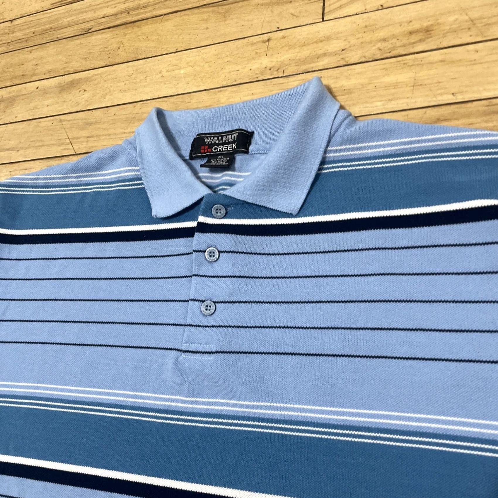 Vintage Walnut Creek Shirt Men 2XL Blue Black Striped White Layered Rugby Sleeves XXL Short Sleeve Size US XXL / EU 58 / 5 - 6 Thumbnail