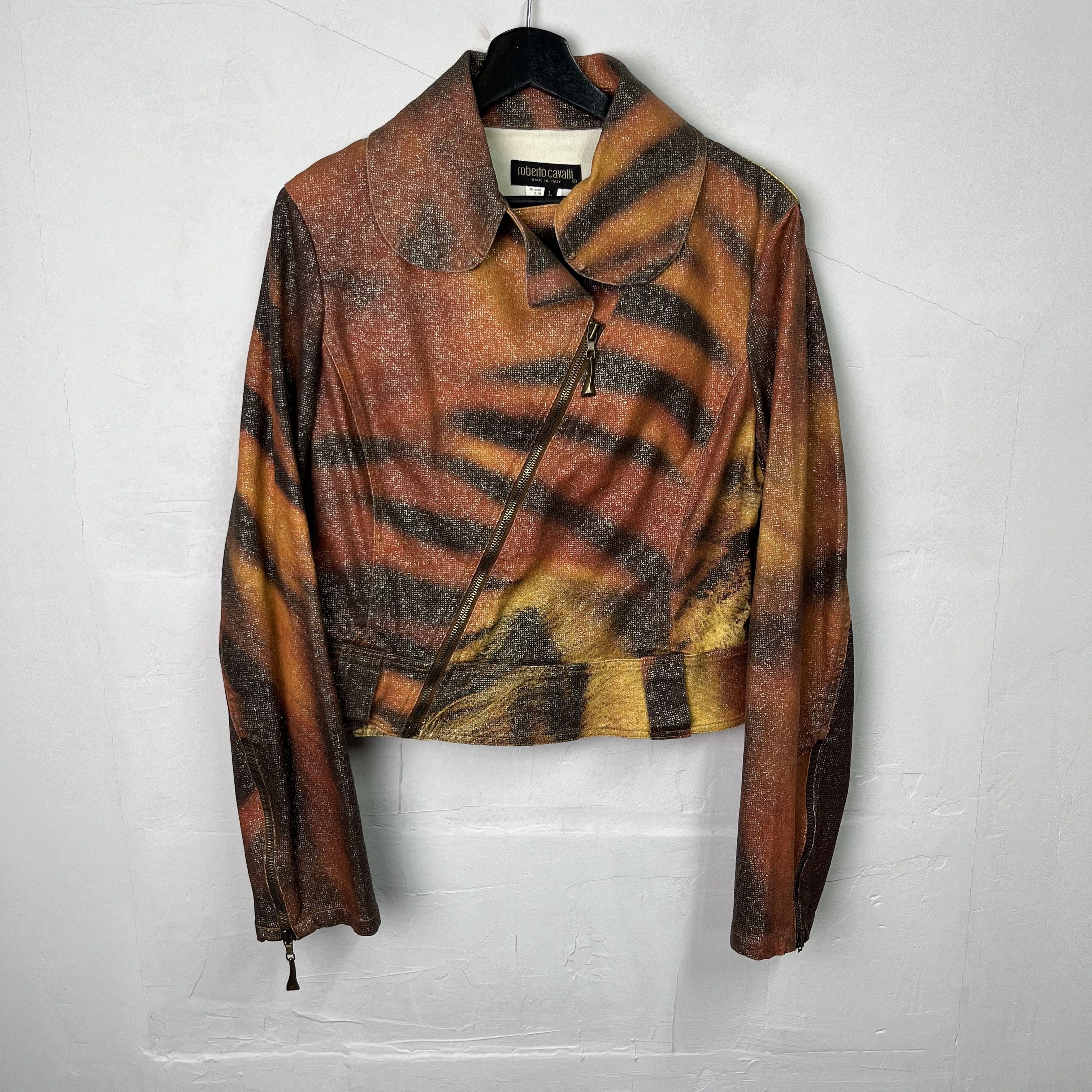 Roberto Cavalli Roberto Cavalli FW00 Glitter Tiger Zip Jacket Size L / US 10 / IT 46 - 1 Thumbnail