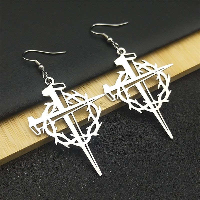 Jewelry Jesus Crown Of Thorns Cross Drop Earrings Jewelry Gift Size ONE SIZE - 1 Thumbnail