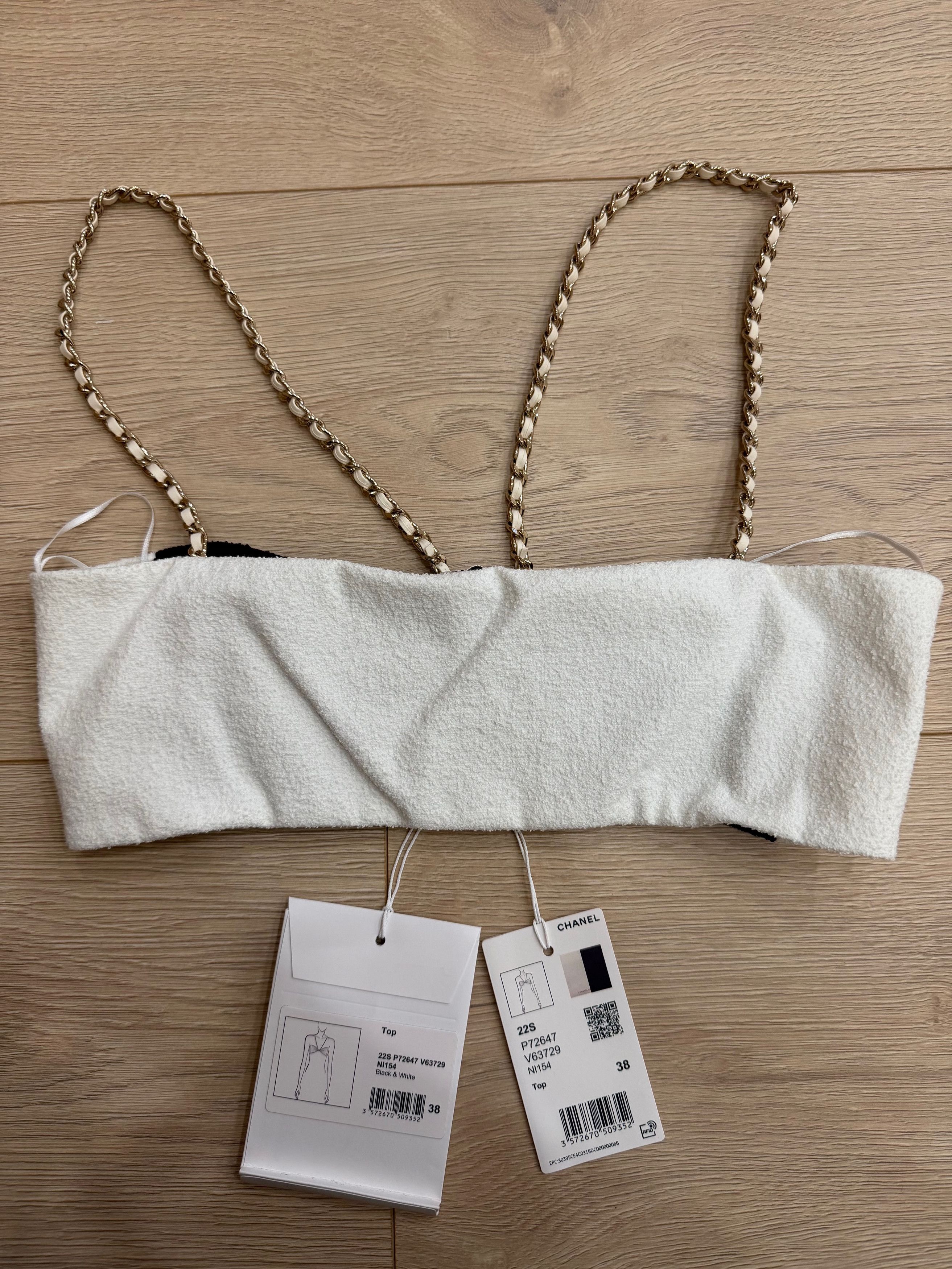 Chanel Chanel 22S Runway White Gold Chain CC Logo Crepe Top Bra 38 Size XS / US 0-2 / IT 36-38 - 8 Thumbnail