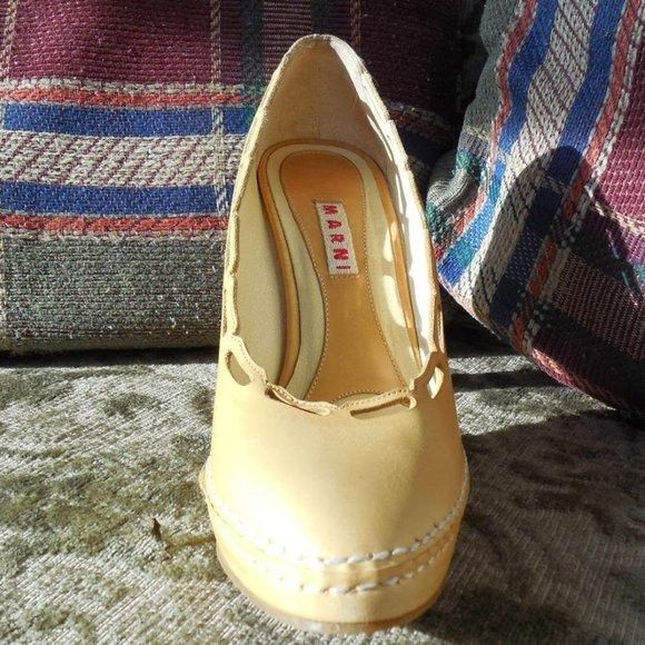 Marni MARNI Cutout Leather Pumps Nude Pointed Toe Platform Heels S Size US 5 / IT 35 - 5 Thumbnail