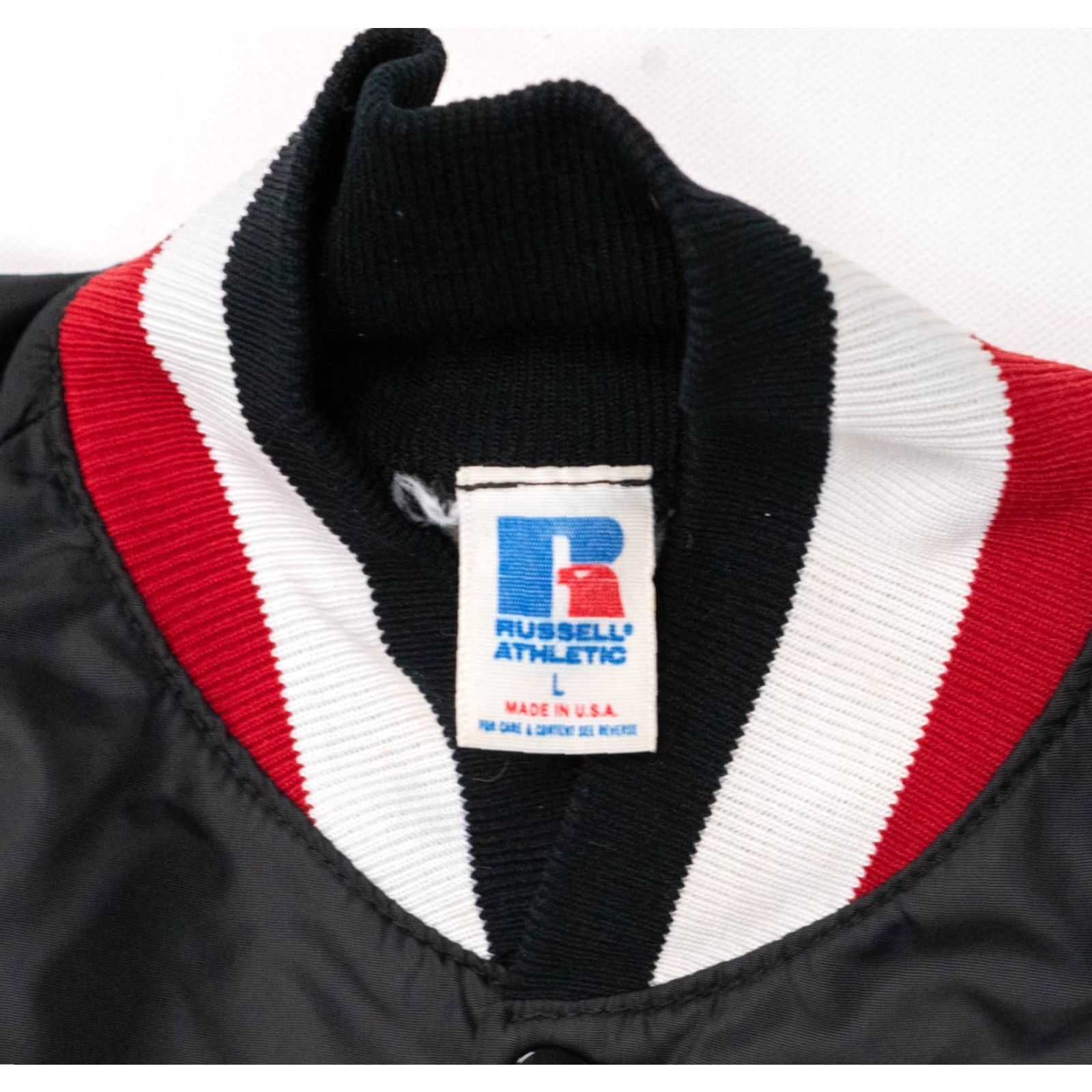 Russell Athletic VINTAGE Russell Athletic Varsity Jacket Shirt L Black Snap Bomber Black Red 80s 90s College NCAA Sports Mens Size US L / EU 52-54 / 3 - 4 Thumbnail