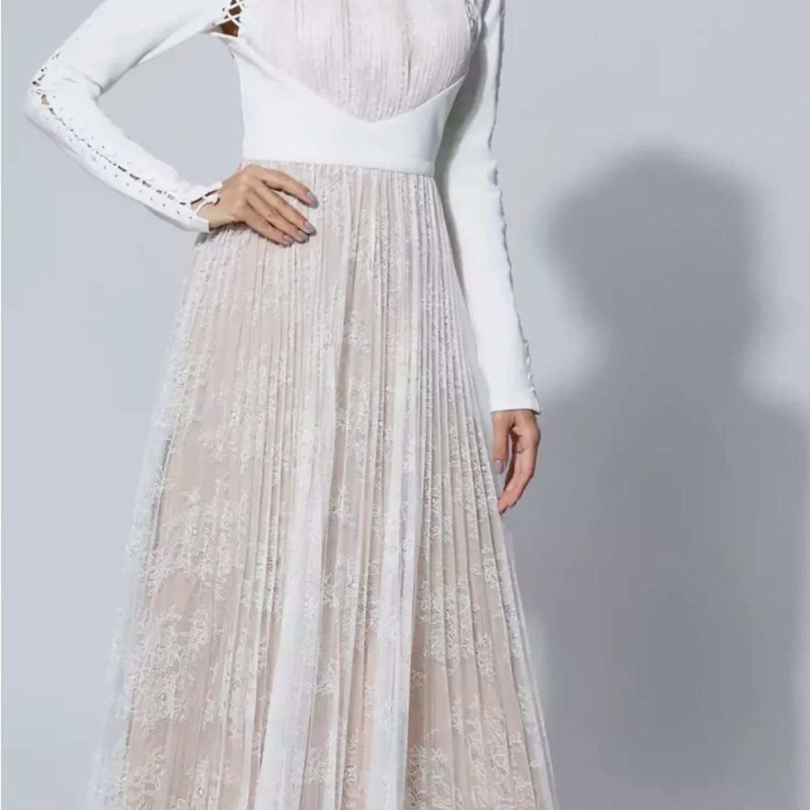 boho high waist lace maxi dress Boho High Low Dress - White main image 0