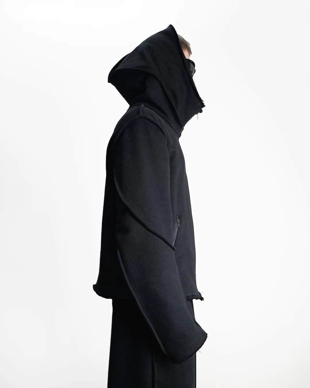 image of Handcrafted Nktrmnv Distorted Cotton Hooded Jacket in Black, Men's (Size Medium)