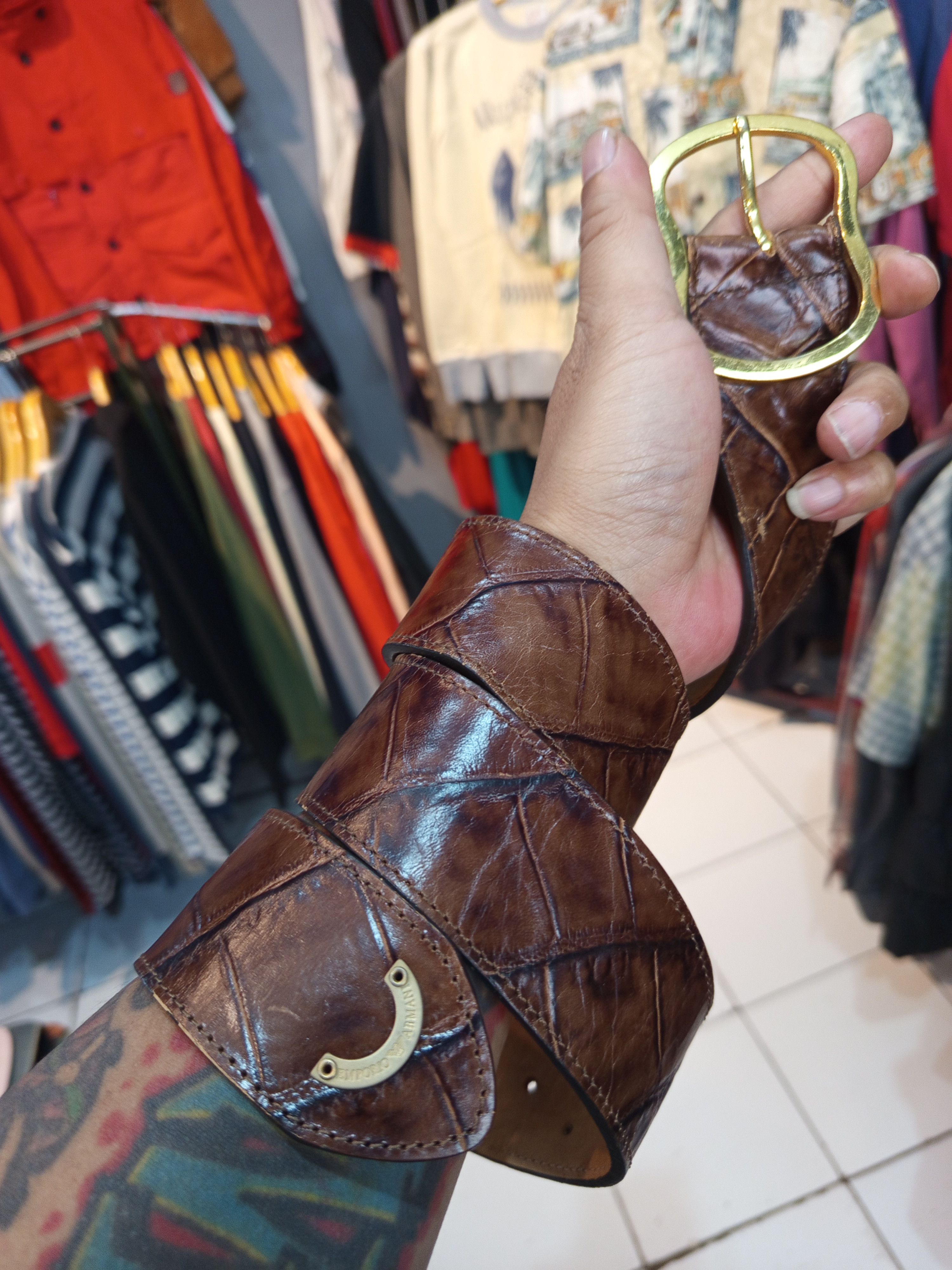 Emporio Armani Leather Belt Croc Embossed