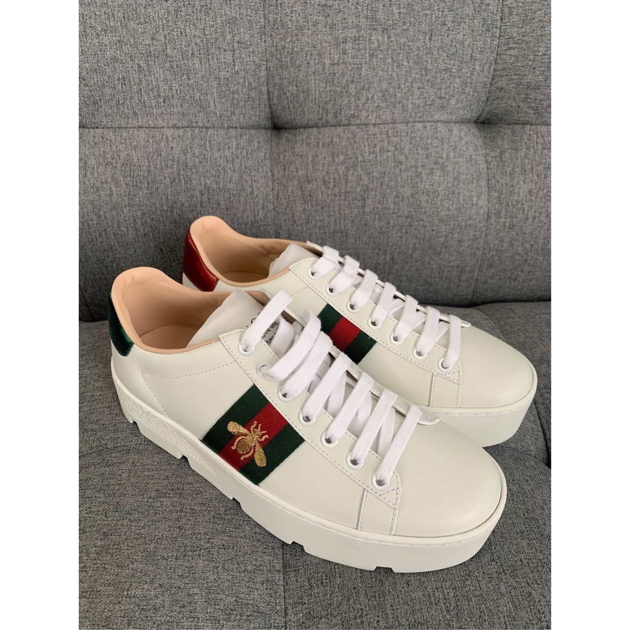Gucci Gucci Ace Embroidered White Sneakers W/ Platform Sole Red & Size US 7 / IT 37 - 4 Thumbnail